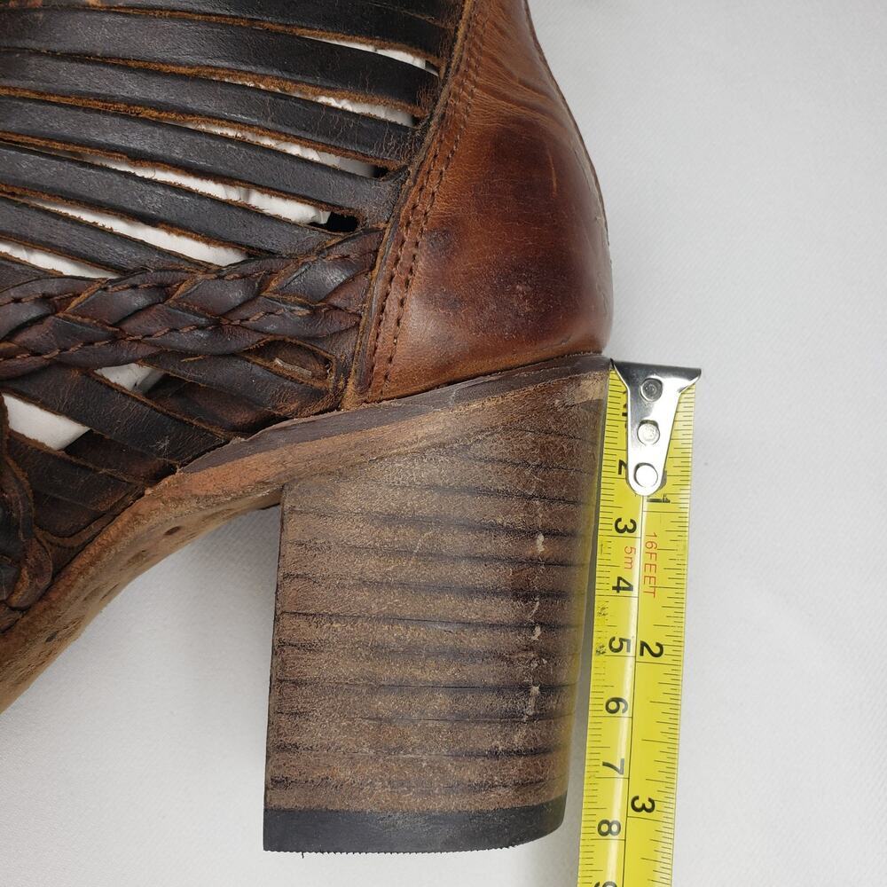 Freebird by Steven Bela Heeled Cage Sandals Boots Brown Leather Sz 7 Distressed - Picture 15 of 16